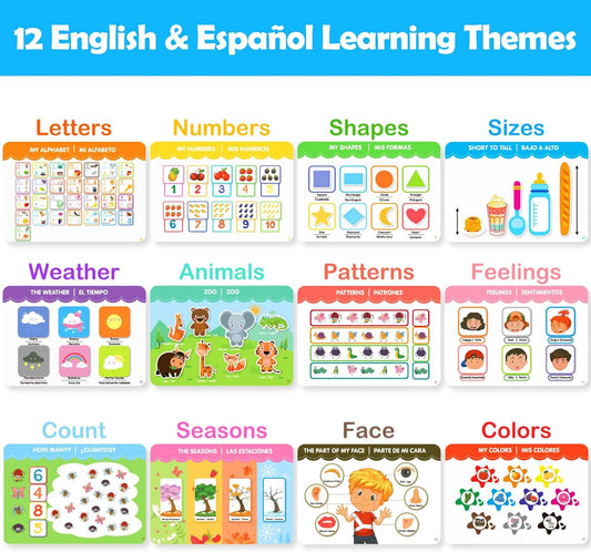 Spanish & English Bilingual Montessori Books for Toddlers 3-4-5, Pre-Assembled Reusable Sticker Activities Toy for Kids to Learn Spanish - Speech Therapy Easter Gifts for Kid - Juguetes Para Niñas