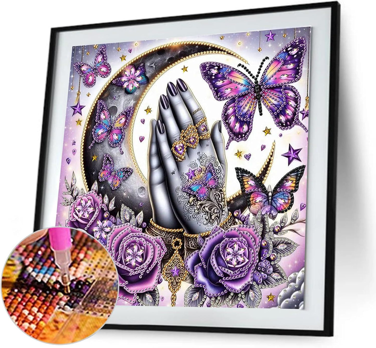 POETRYDRAW Pink Butterfly Special Shaped 5D DIY Partial Drill Diamond Art Painting Kit 30x30cm (Butterfly-1)