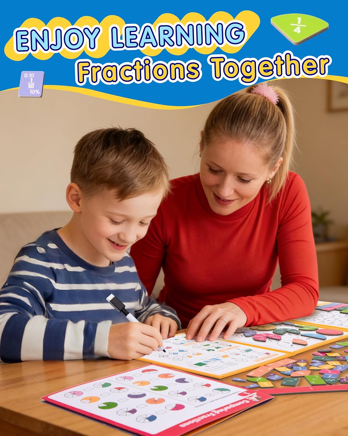 Magnetic Fraction Demonstration Book, Fraction Manipulatives with Magnetic Fraction Tiles & Circles, Montessori Magnetic Fraction Playbook for Hands-On Elementary Math Learning Toys