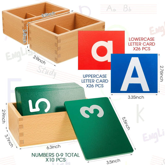 Henoyso 3 Sets Sandpaper Letters with Boxes Lower and Capital Case Sandpaper Sensory Tactile Letters Alphabet for Learning Education Easter Gift (Letter,Number,Bright)