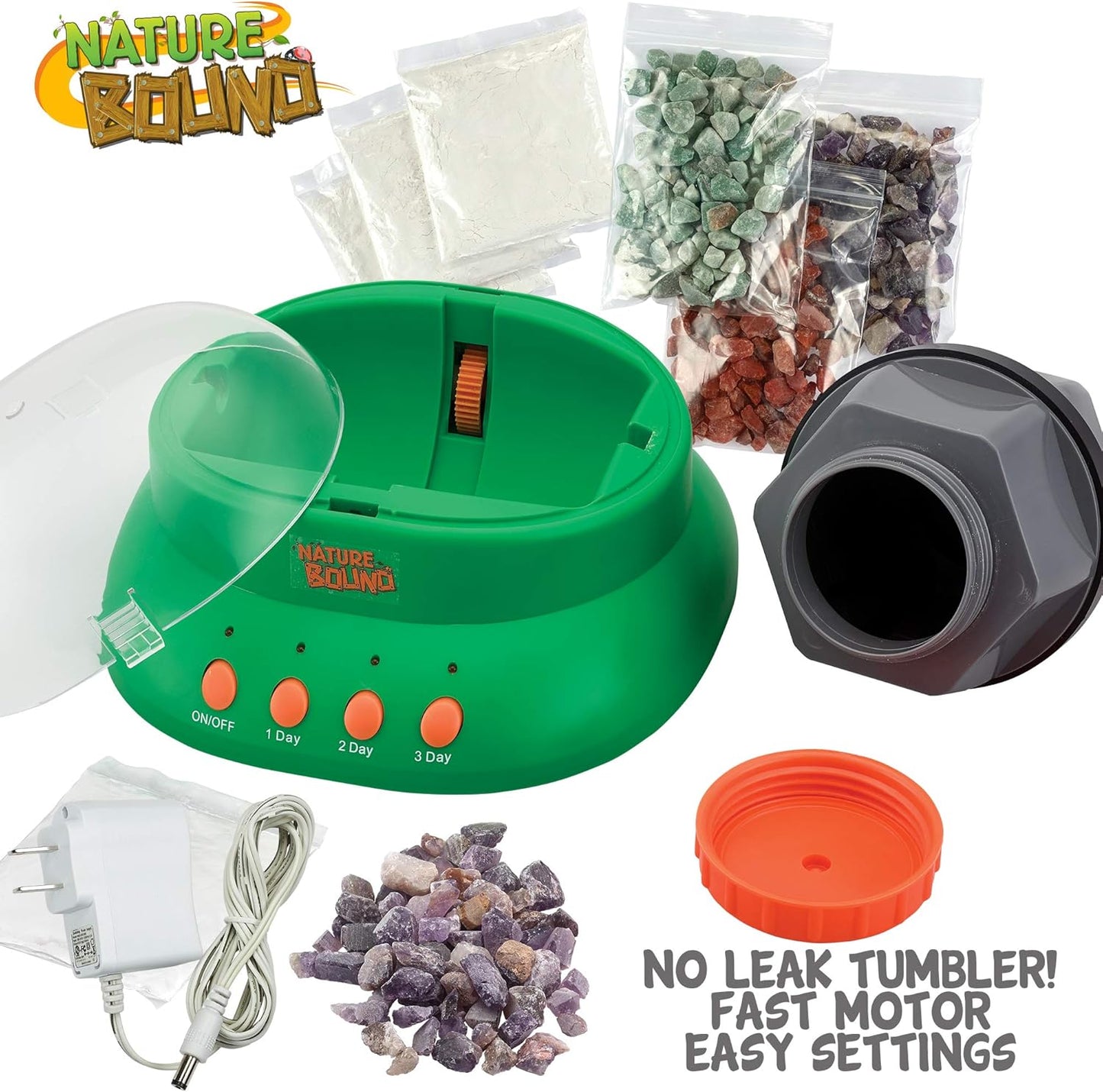 Nature Bound Starter Rock Tumbler Kit for Kids– Includes Rough Gemstones, Polishing Grits, Jewelry Fastenings, and Instructions – Great STEM Science Kit for The Future Geologist, Boys & Girls Ages 8+