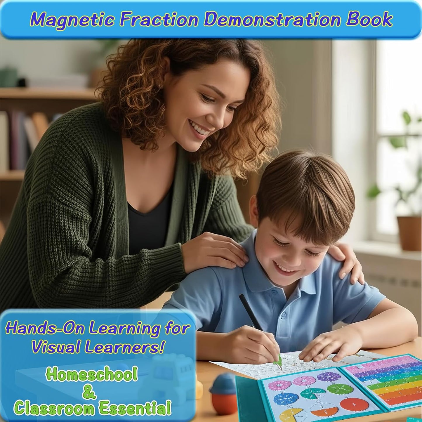 Magnetic Fraction Demonstration Book, Math Manipulatives for Elementary School, Homeschool & Classroom Supplies