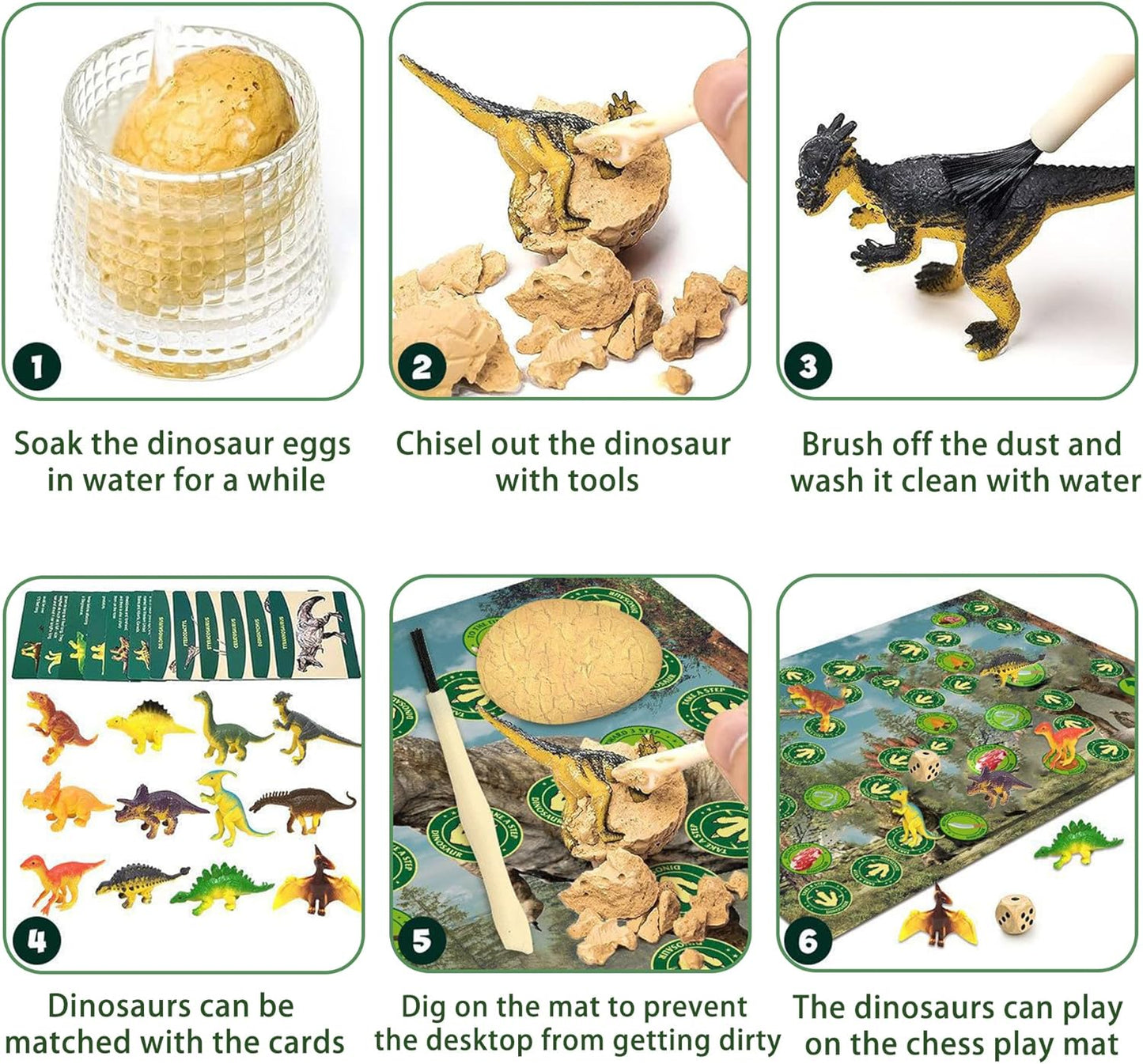 12 PCS Dinosaur Eggs Dig Kit, Dino Eggs Excavation Dig Kit with Play Mat Educational Learning Cards for Easter Eggs Science Activities Birthday Party