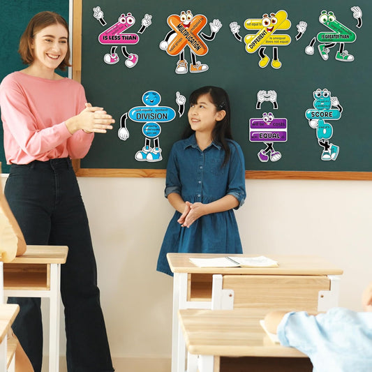 12PCS Math Posters Bulletin Board Classroom Decor: Educational Magnets Decorations, Mathematics Talk Sign Magnetic Symbols Cutouts for Elementary School Grade 2th 3th 4th 5th