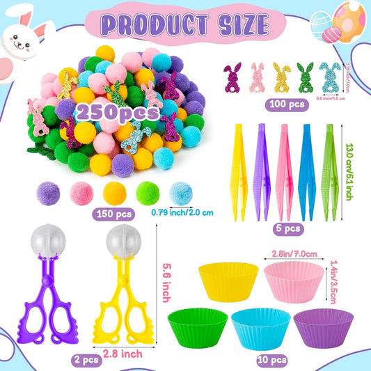 EZdhuawuse Summer Sensory Bin Fillers - 268P Fine Motor Toy Counting Sorting Set for Kid Birthday Easter Gift, Felt Phrases Heart Colorful Pom Poms Cup Clip for Preschool Education Activities