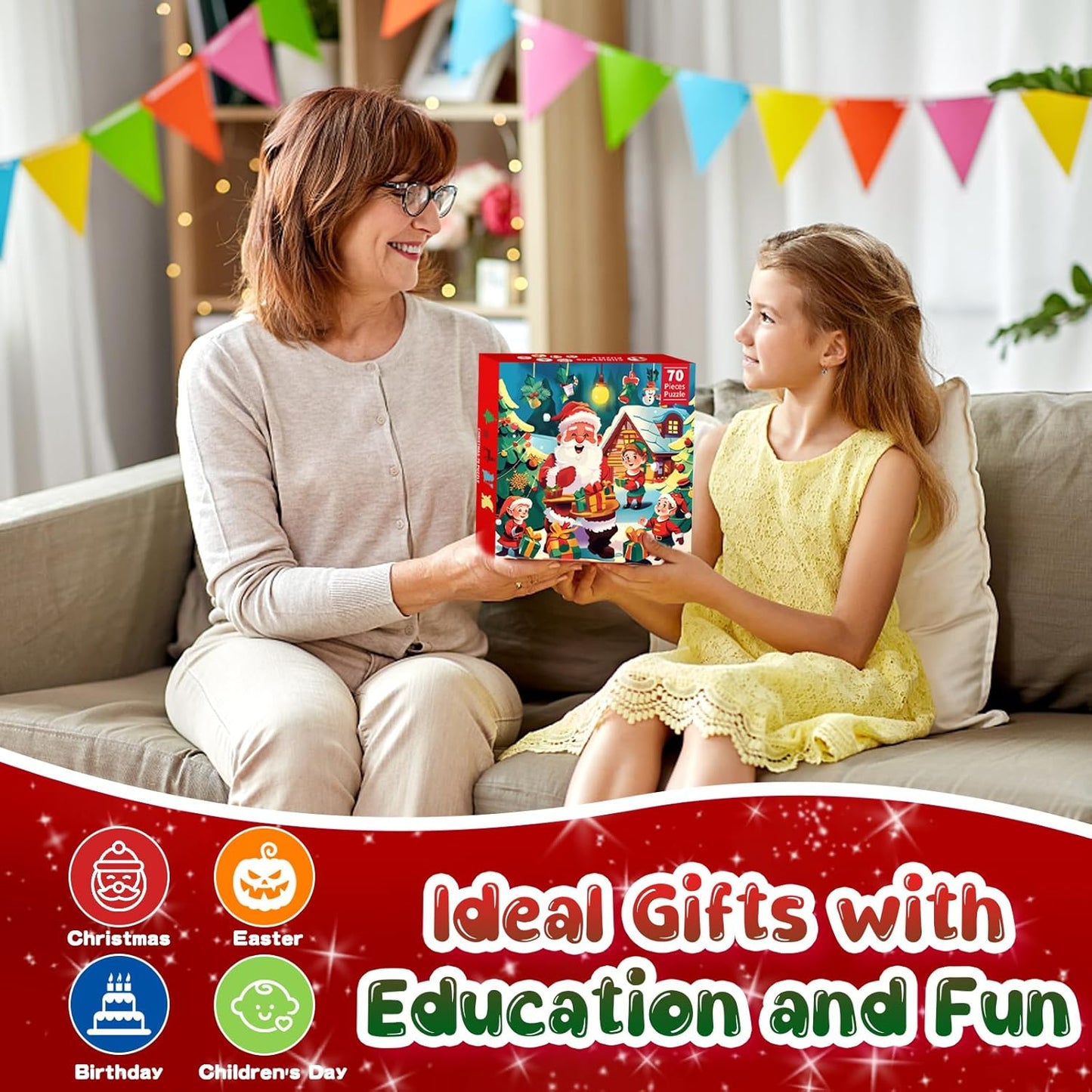 Jigsaw Floor Puzzles for Kids Games - Christmas 70 Pieces Large Toddler Puzzles for Girls Boys Ages 3 4 5 6 7 8 Years Old - Educational Toys for Unicorn Activity Birthday Christmas