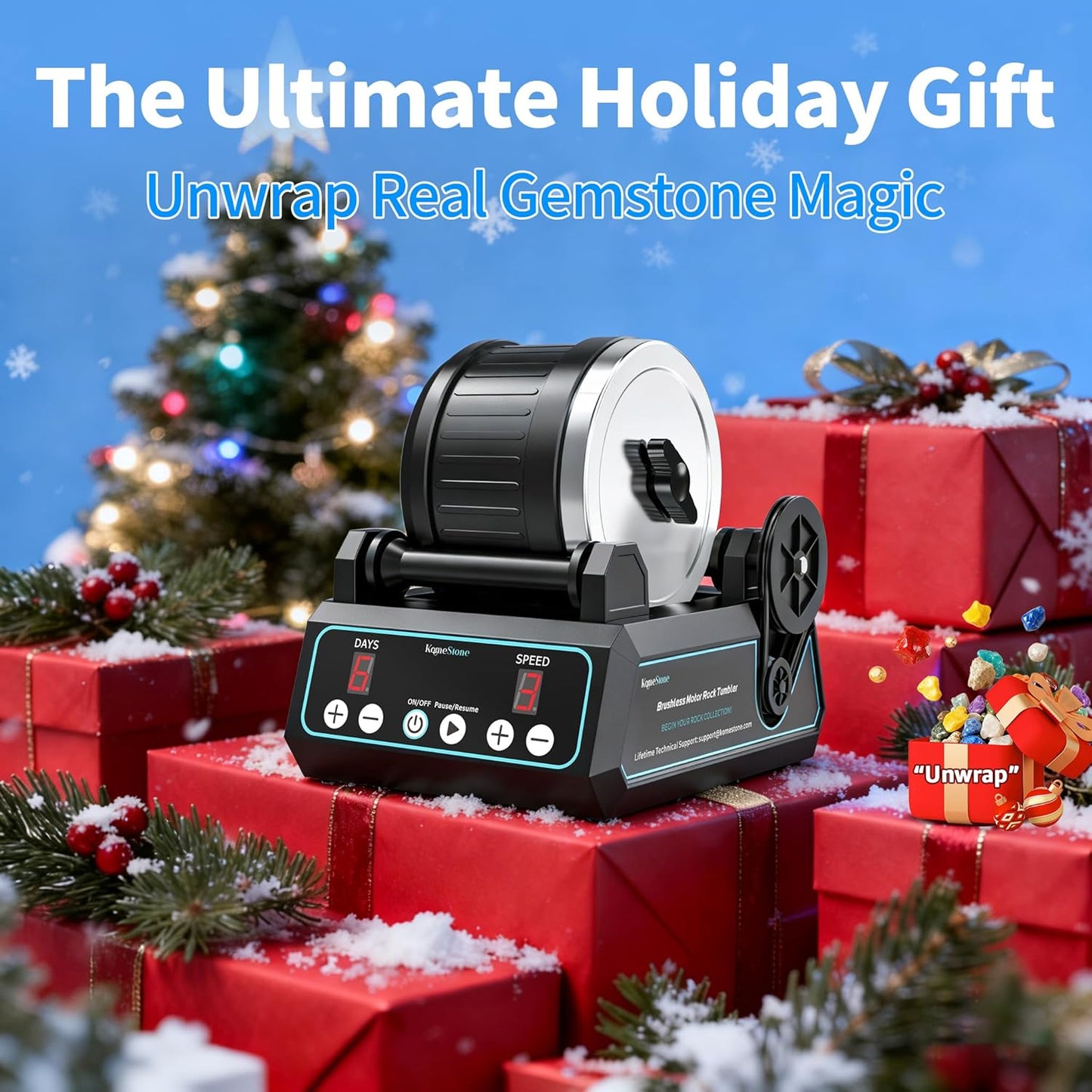 K1 Rock Tumbler Kit – Reliable Rotary Rock Polisher for Adults, Beginners & Hobbyists, 2.5LB Quiet Rubber Barrel with 3 Speeds, 9-Day Timer & Memory Function, Full Accessories Included, Ideal Gift