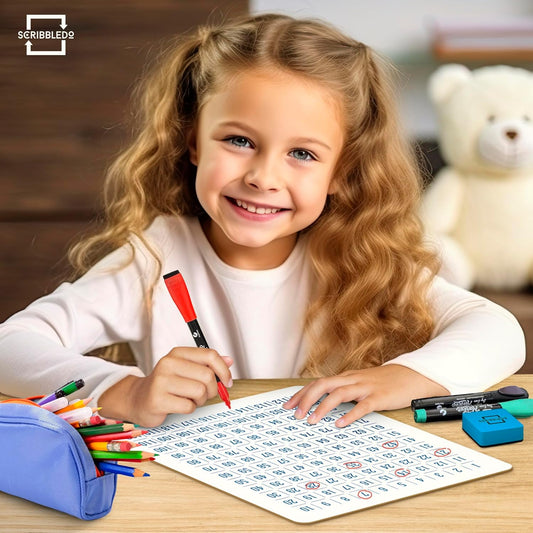 SCRIBBLEDO Dry Erase Number Chart 9”x12” White Board Teacher Student 100 Chart for First Grade Classroom Kid Small Math Practice Whiteboard Kindergarten 1st Grade School Supplies