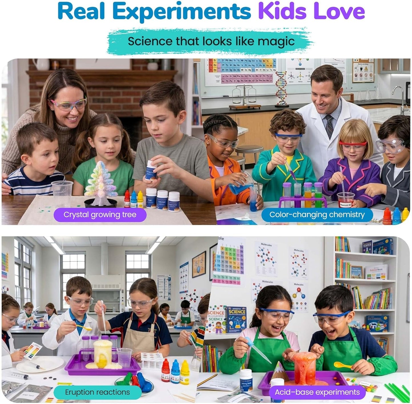 Power & Reactions Chemistry Kit - 40+ STEM Educational Science Experiments for Kids Ages 7-12 with Periodic Table Cards & All Tools, Hands-On Learning Activities for Boys & Girls