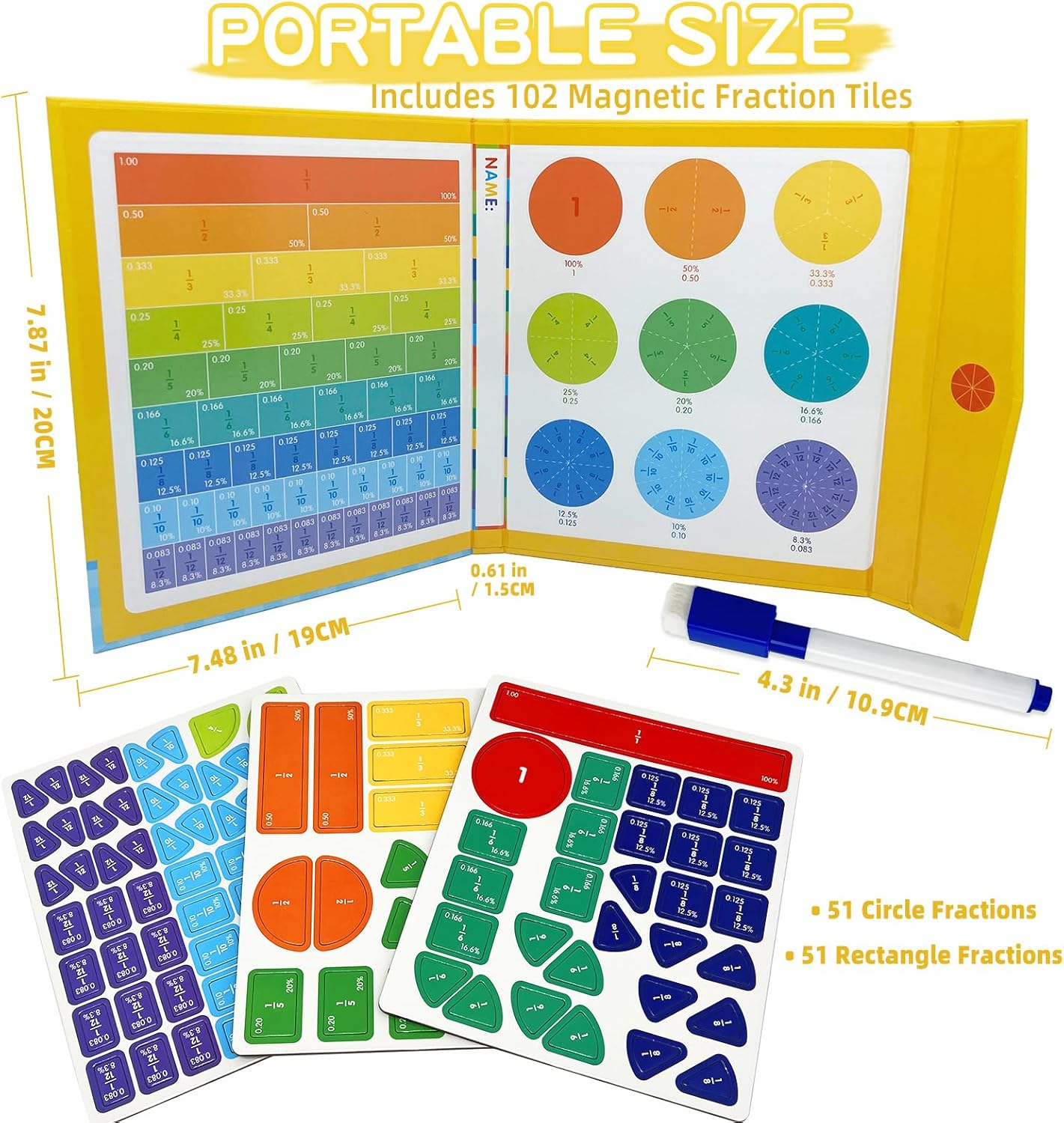 Magnetic Fraction Educational Puzzle for Kids, New Magnetic Fraction Tiles & Fraction Circles, Math Manipulatives for Elementary School Early Math Skills
