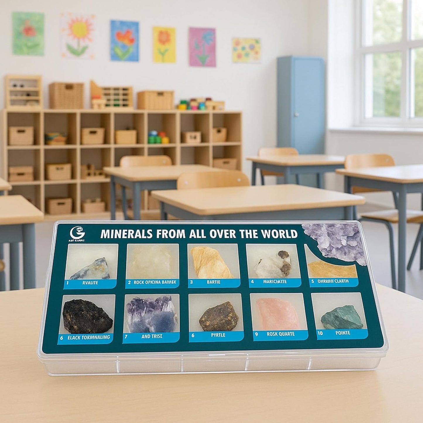 10 Authentic World Mineral Specimens STEM Kit for Kids – Labeled Geology Collection with Guide in Plastic Display Case – Educational Rock Set Ages 6+
