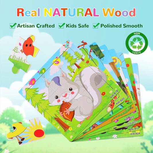 Wooden Puzzles for Toddlers 1-3, Pack of 8 Toddler Animal Puzzles Ages 2-4, Montessori Educational Animals Jigsaw Puzzles Christmas Birthday Gift for Baby Girl Boy Ages 1 2 3 4 Year Old
