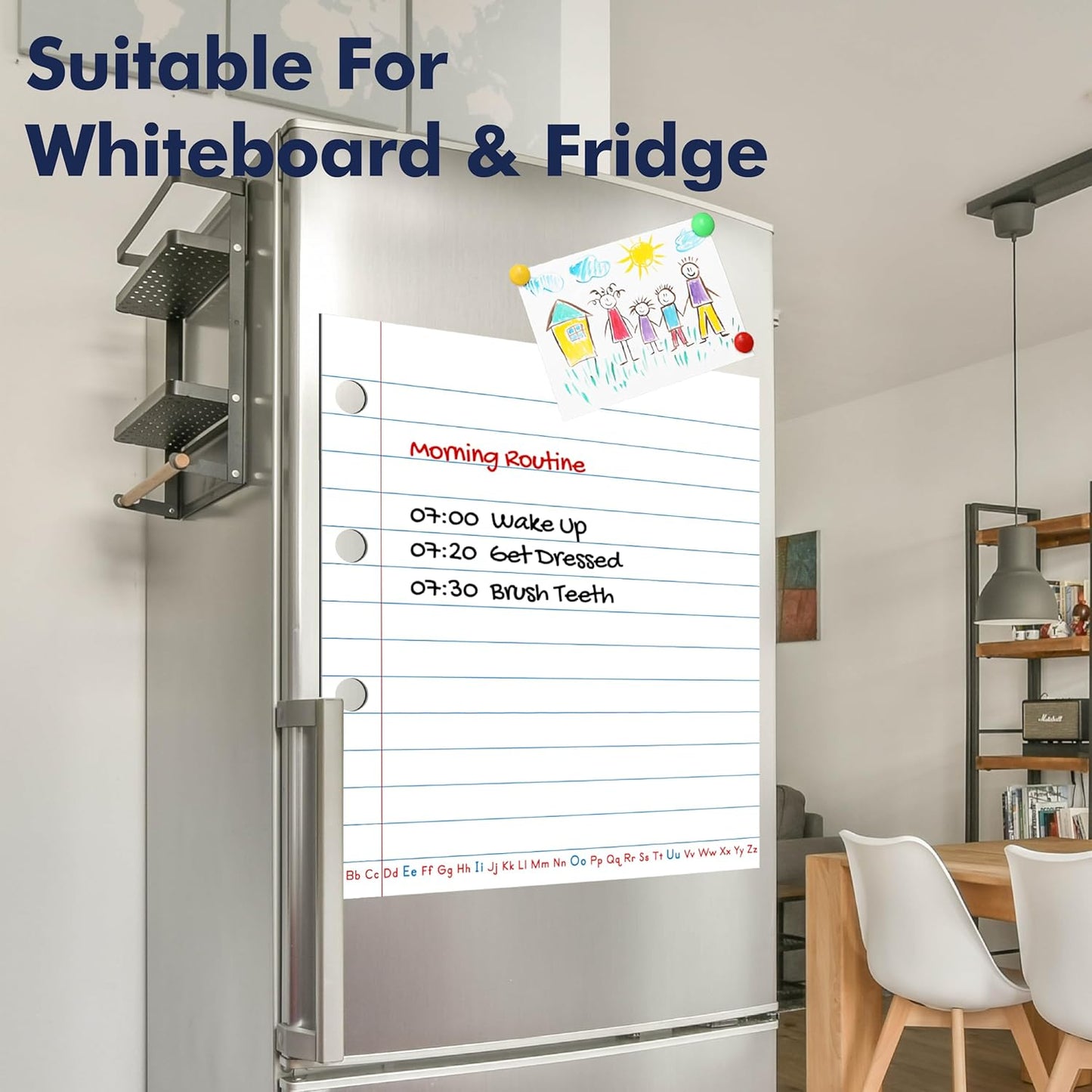 Magnetic Notebook Paper, Erasable & Writable Handwriting Lined Paper Dry Erase Writing Strip Learning Tool for Classroom School, Whiteboard, Blackboard, Office Supplies (17” x 20”)
