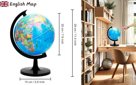 Exerz 8" World Globe - Political Map Educational- Self Assembled School Globe