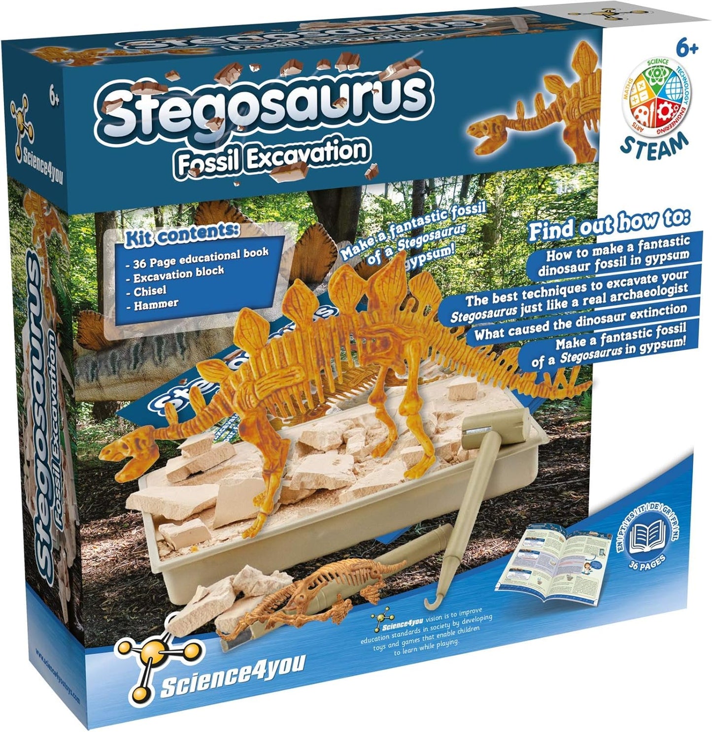 Science4you Triceratops Dinosaur Fossil Digging Kit - Excavate and Assemble 10 Dino Bones, Dinosaur Archeology and Paleontologist Toys, Games, Gifts for Boys and Girls Age 6 7 8 9 10+