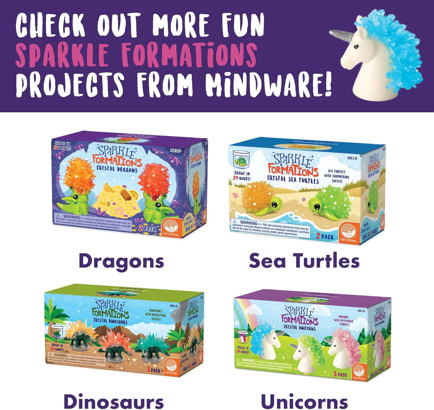 MindWare Sparkle Formations Crystal Butterflies Science Kit with Crystal Growing Experiment for Kids Ages 8 and Up, Grow and Display Colorful Crystal Wings, Includes 2 Butterfly Models