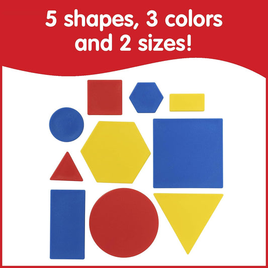 edxeducation Relational Attribute Blocks - Set of 60 - Math Supplies for Early Math - 5 Shapes in 2 Sizes and 3 Colors - Storage Tray Included