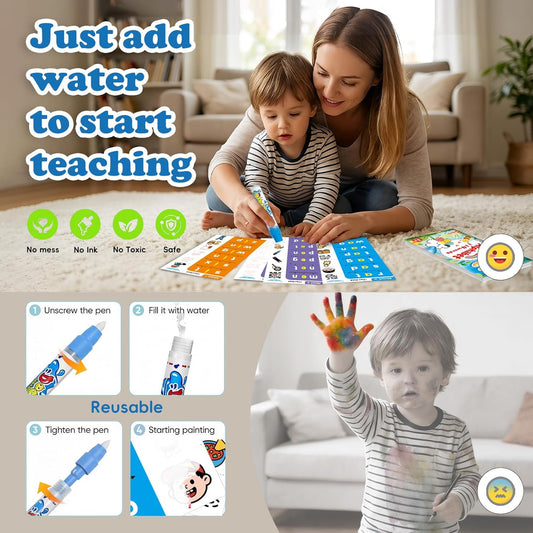 CVC Words Water Painting Phonics Flash Cards - JoiLab Draw-and-read Reusable Montessori Learning Toys - Sight Word Educational Activities Water Coloring Book for Toddlers Kindergarten for Kid Ages 3-6