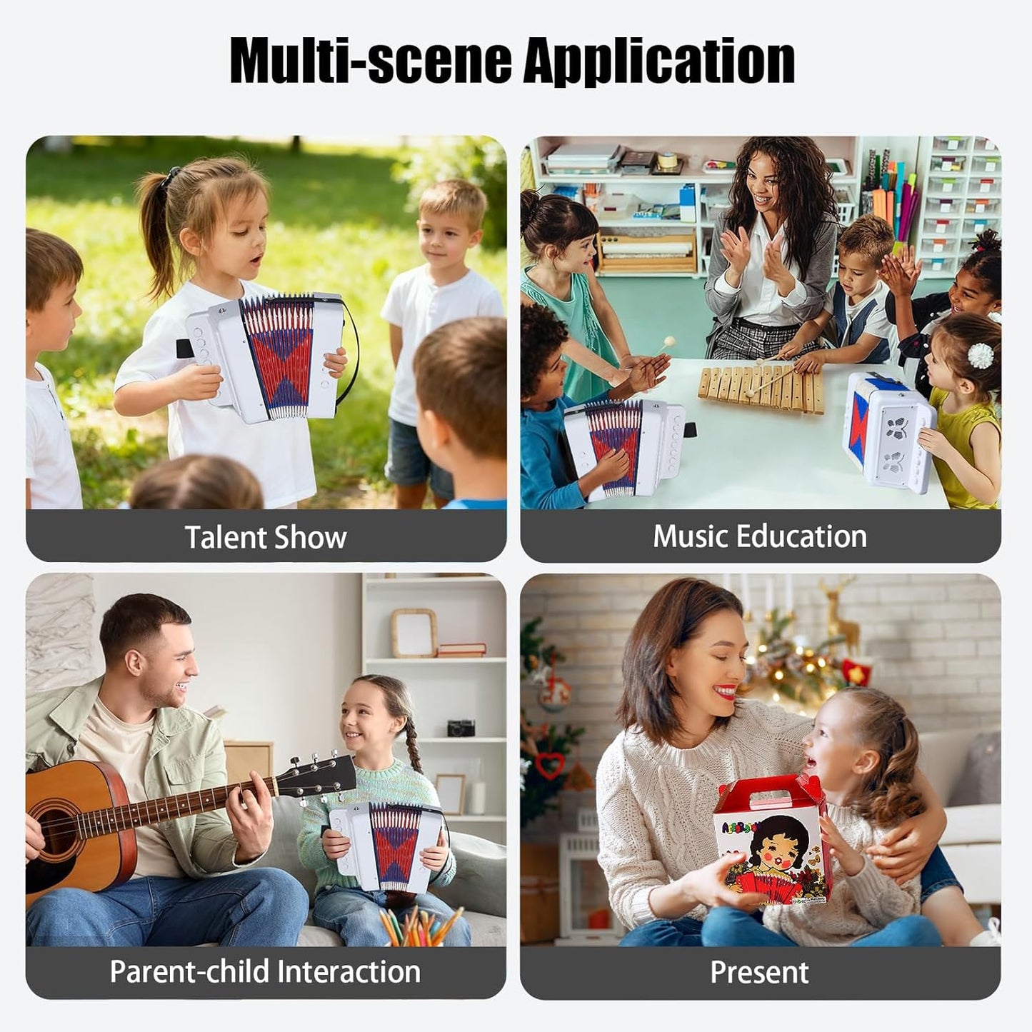 AZEAM Kids Accordion, Toy Accordion for Ages 3 5 9 7 10 12 Child Children Toddlers Beginners Kids Musical Instruments 10 Keys Button Small Lightweight for Boy Girls Christmas(Black)