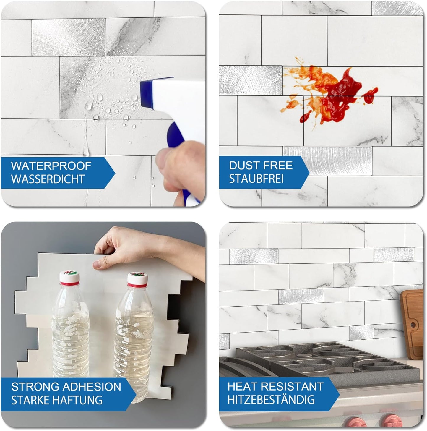 MOFIT Backsplash Tile for Kitchen Peel and Stick Stone Matte Finish,Bathroom Tiles Stickers 3D Wall Panel Linear Mosaic Marble Backsplash Waterproof(5sheets,Blue Green Gray)