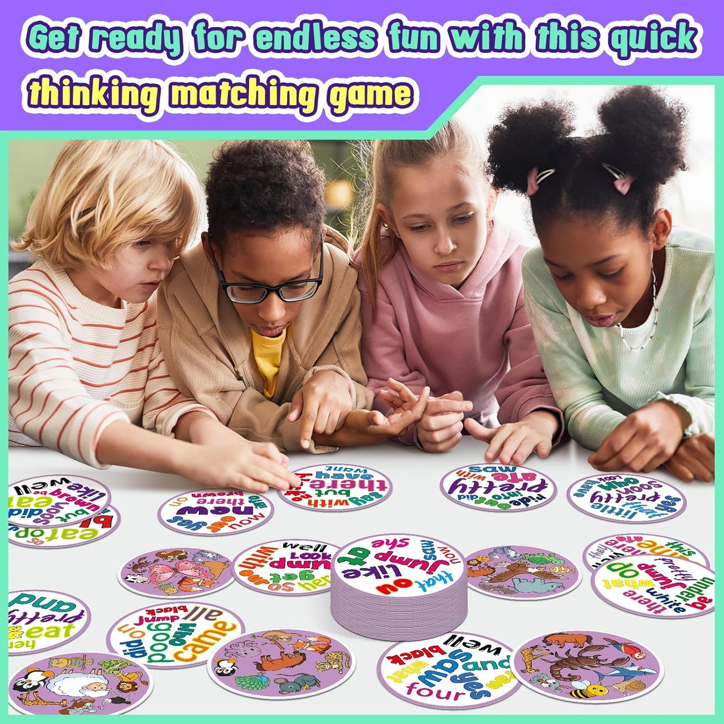 Edulok Memory Card Game, Kids Sight Word Piles Card Games, Animal Table Match Game for Toddlers, Indoor Recess Family Games, Preschool Classroom Reading Games, Homeschool Supplies