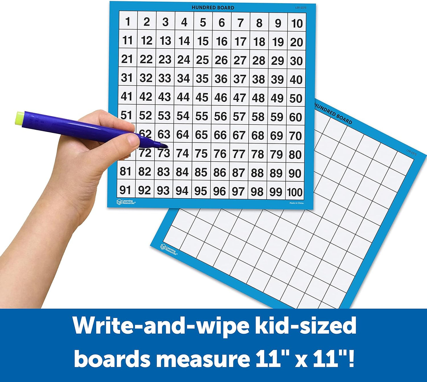 Learning Resources Laminated Hundred Boards - 10 Pieces Dry-Erase Counting Aid, Teaching Supplies, Math Boards for Kids