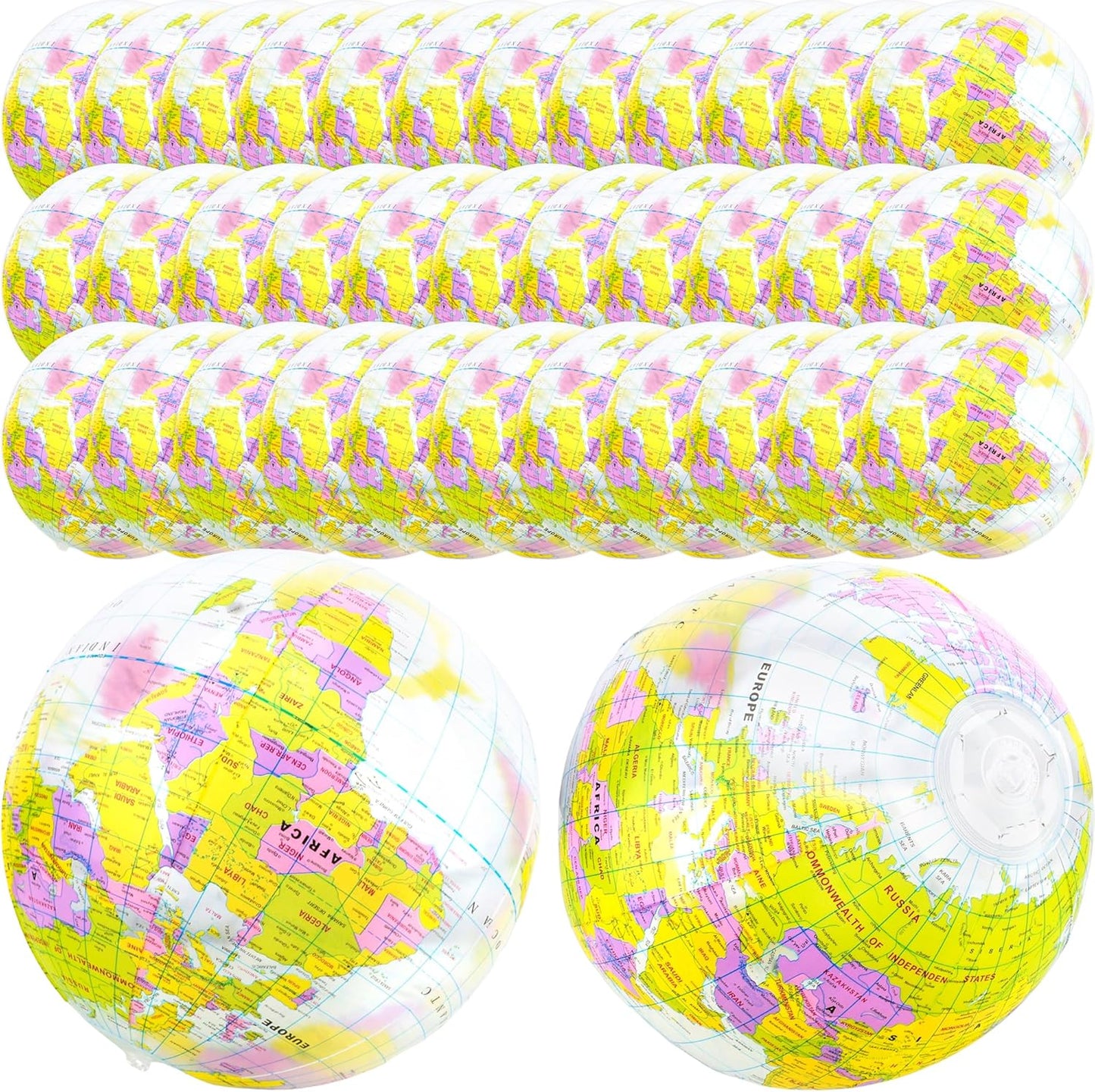 16 inches Inflatable Globe Blow up World Globe PVC Earth Beach Ball Globe Toys for Kids Swimming Pool Game Classroom Playing or Teaching Party Favors Decorations