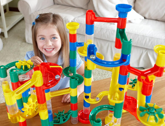 MindWare Marble Run and Add-on Set - 120+ Piece Building Set for Kids Plus Over 20 Marbles