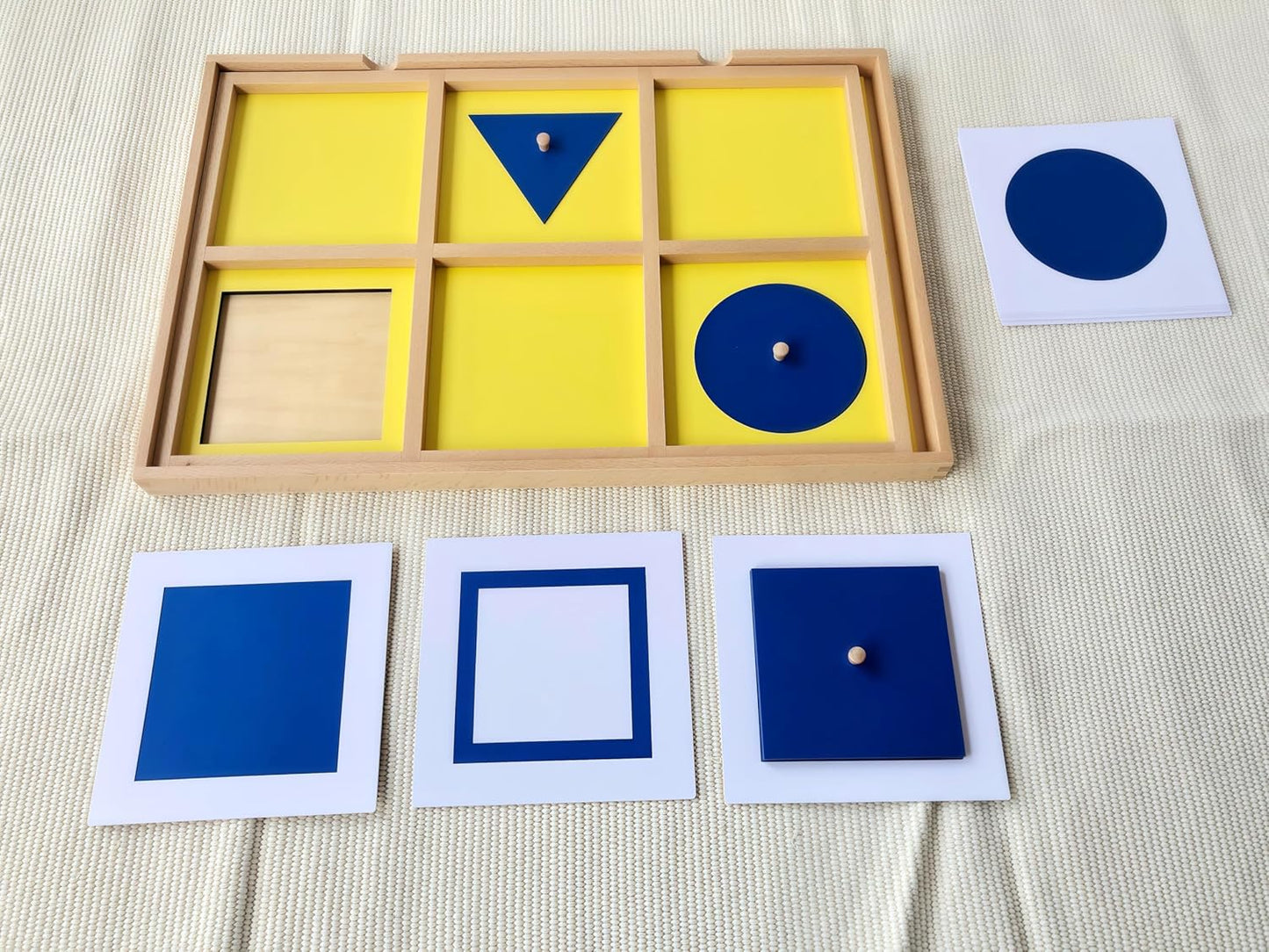 Premium Montessori Large Geometric Demonstration Tray 17.7in, Beechwood Sensorial Materials for Kids, Wooden Geometry Puzzle with 6 Shapes, Preschool Homeschool Learning Toys Toddlers Shape Sorter