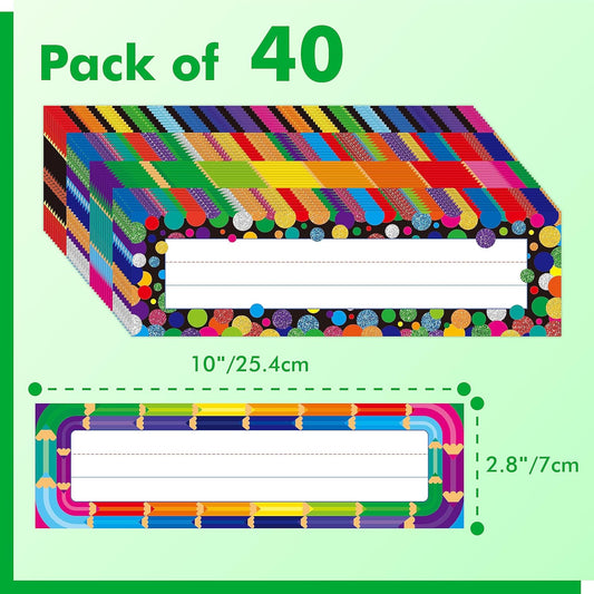 40 PCS Desk Nameplates, Waterproof Desk Name Tags with Alphabet, Number Line 1-30 Traditional Manuscript Name Plate for Classroom School Student (12” x 3.5”)
