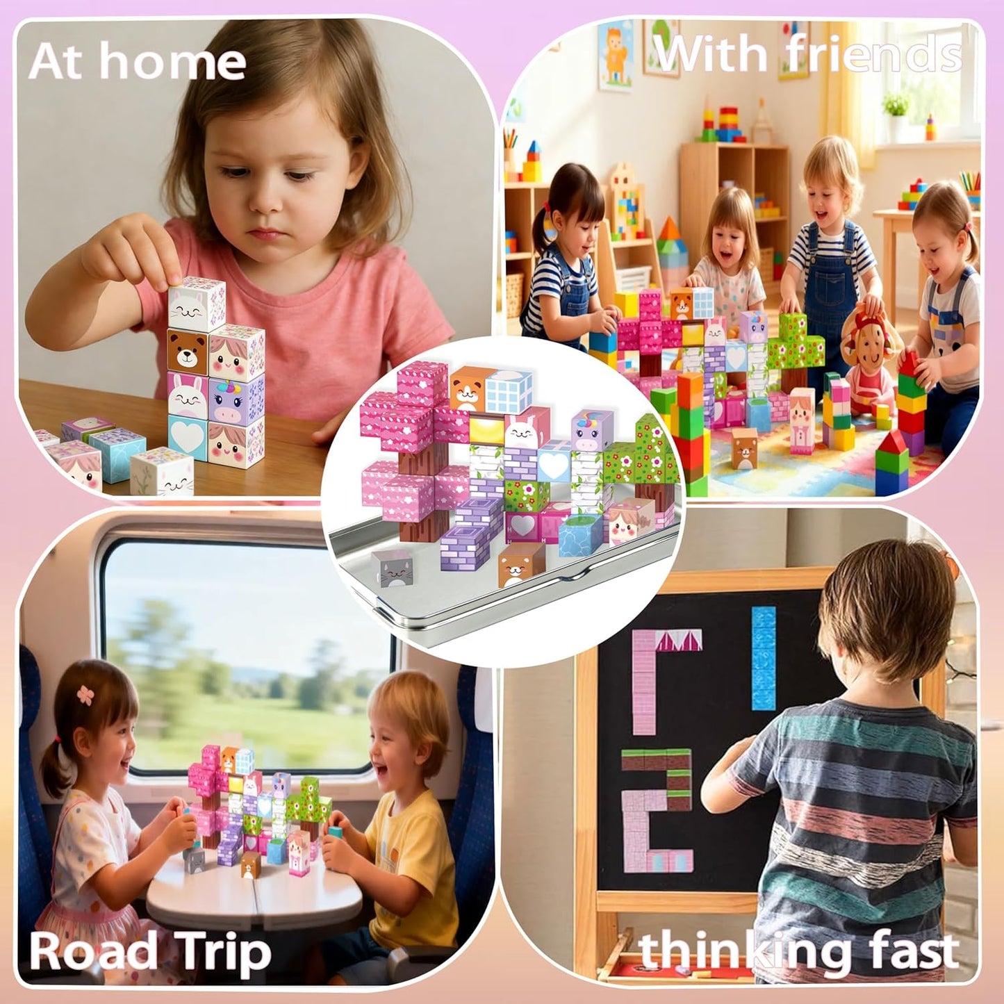 Magnetic Blocks,100 PCS Build Magnetic Santa Chimney Xmas Tree Gift World, STEM Construction Magnetic Cube for Boys Girls Age 3 4 5 6 7 8 9 10,Sensory Stacking Toy Christmas Birthday Gifts for Kids
