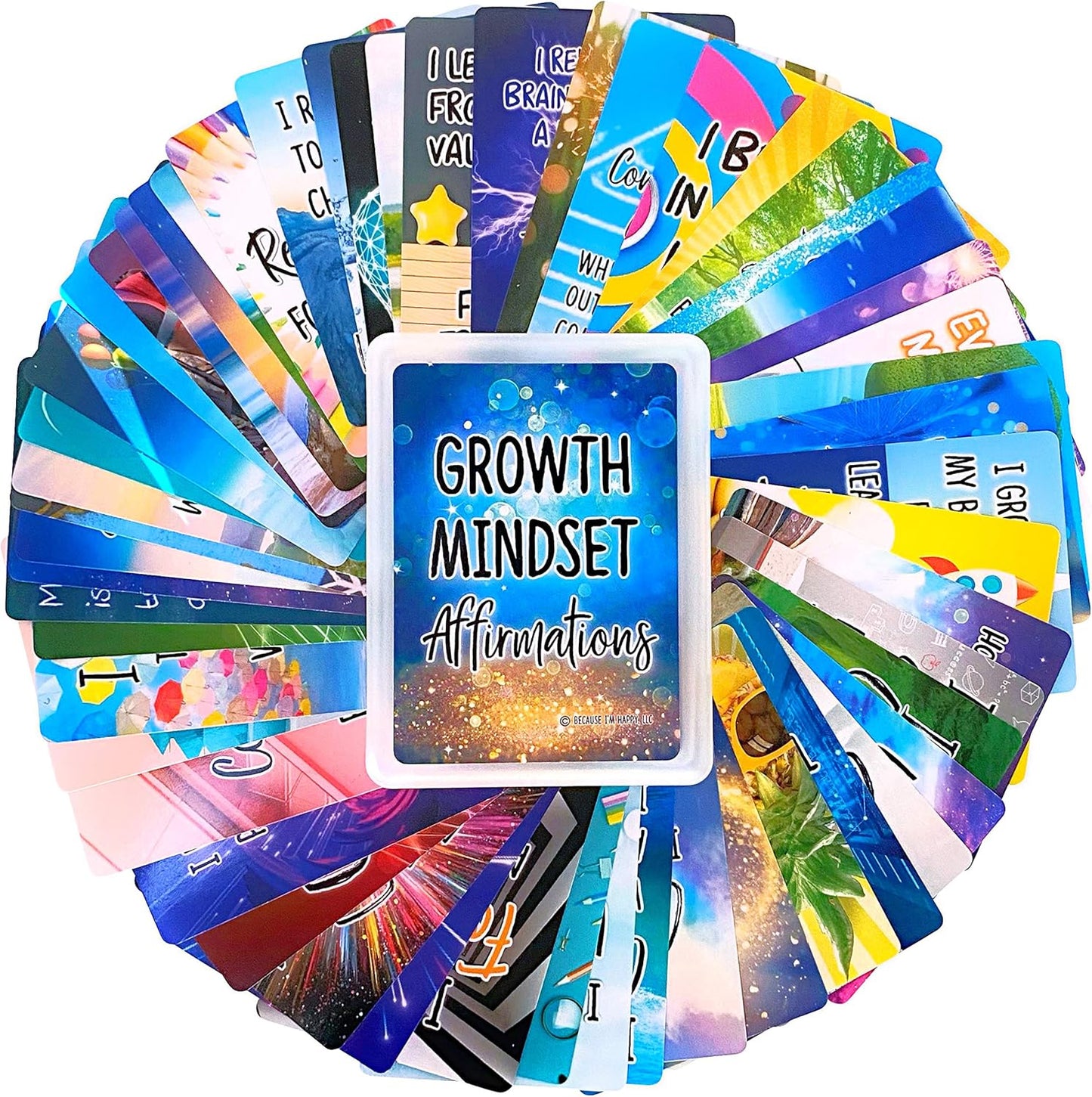 Growth Mindset Positive Affirmation Cards, 54 Affirmations, 150+ Inspiring Questions, Glossy Coated Cards with Storage Box, Meaningful Gift, Loved by Teachers, Therapists and Parents