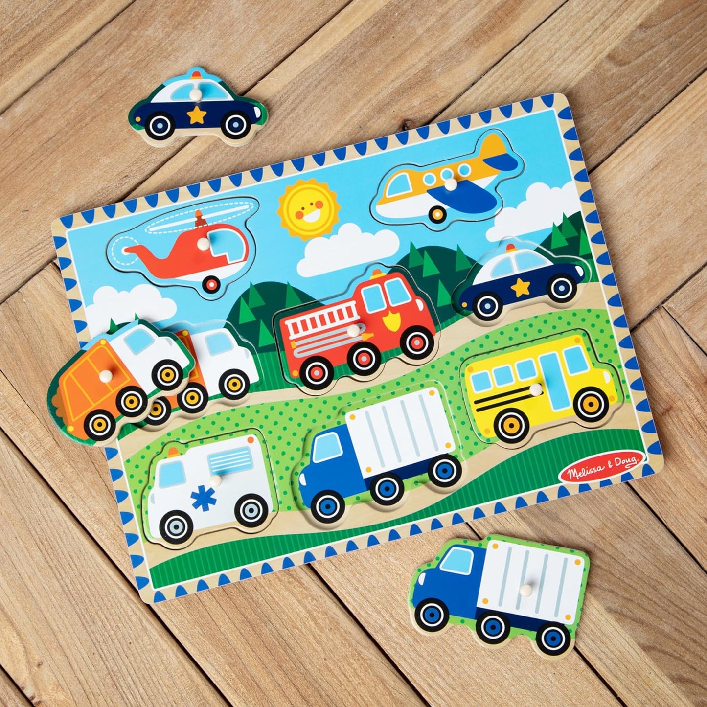 Melissa & Doug Vehicles Wooden Peg Puzzle (8 pcs)