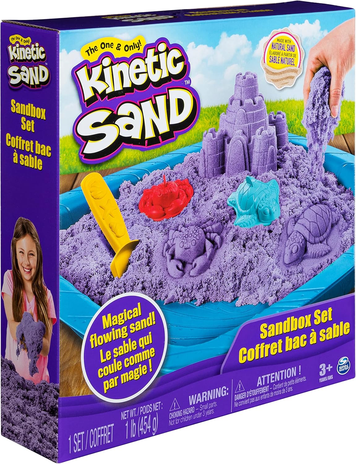 Kinetic Sand, Sandbox Playset with 1lb of Green and 3 Molds, for Ages 3 and up