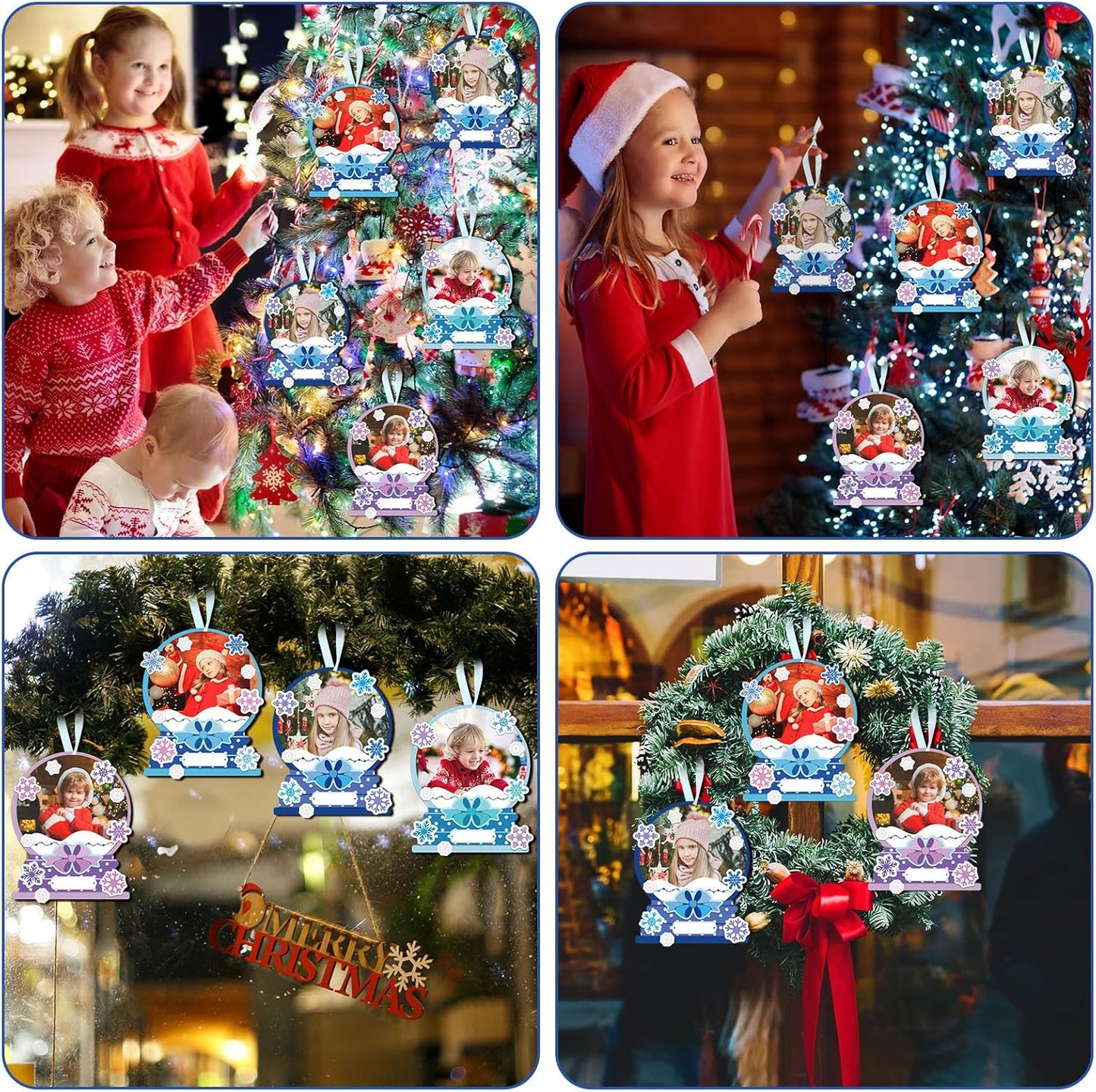 Barydat 24 Set Winter Picture Frame Craft Kits Paper Snow Globe Crafts for Kids Bulk Christmas Tree Ornament DIY Winter Photo Frame Crafts for Home Classroom Activities Party Decoration