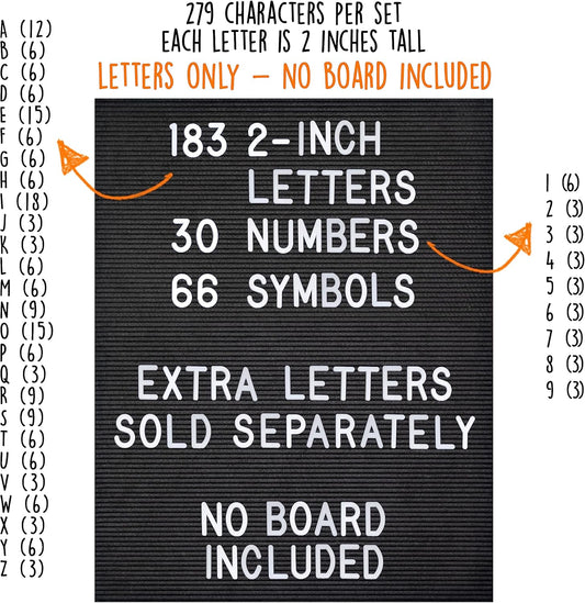 Skinny Felt Board Letters Only Set NO BOARD INCLUDED, Rae Inspired Font Farmhouse Decor Accessory, 2 Inch White Plastic Letters Numbers Symbols For Changeable Felt Letter Board Message Bulletin