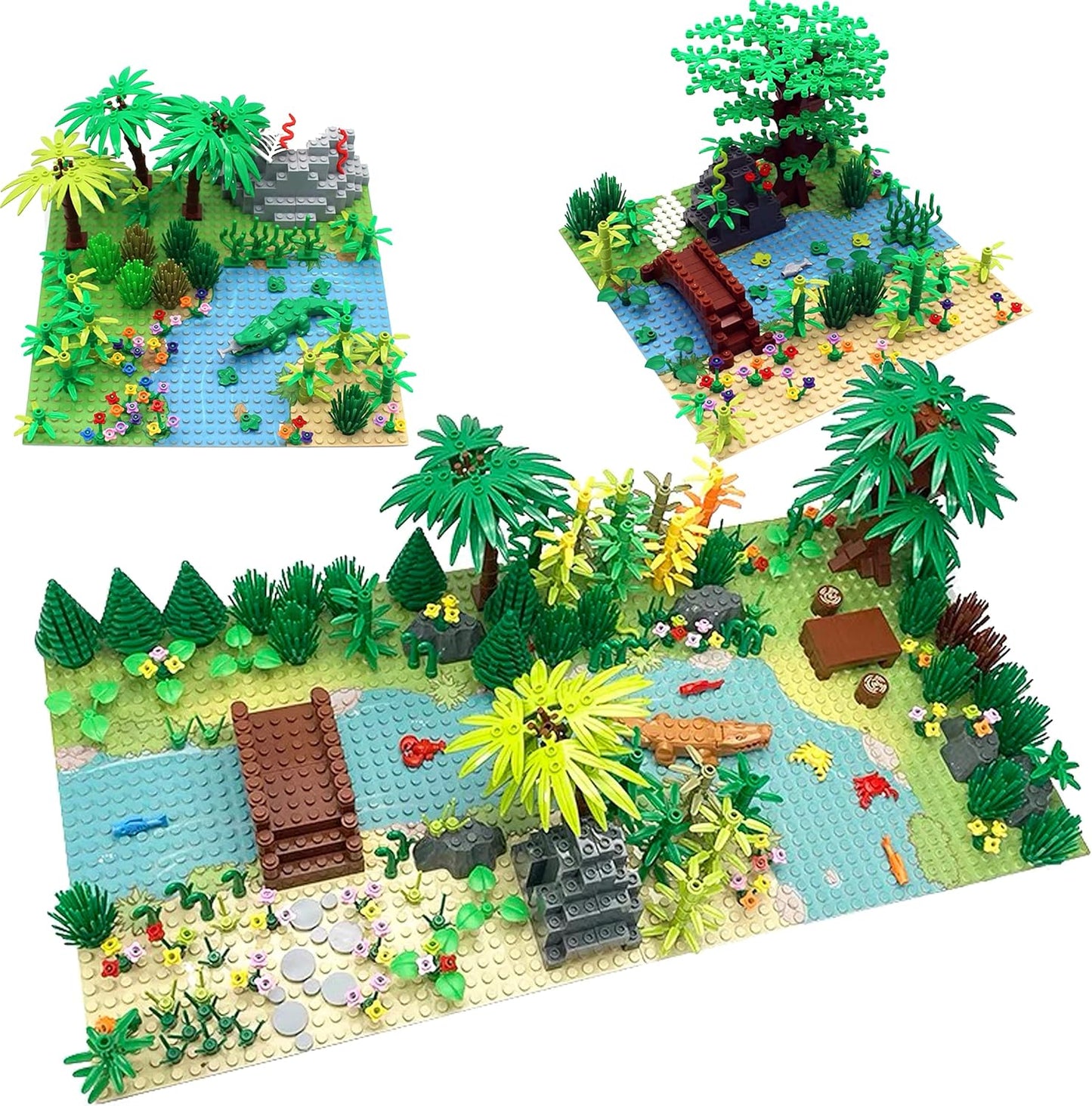 6 Pack Grassland Rivers Pattern Baseplate 10" x 10" - Building Brick Base Plate Tight Fit with Major Brands for City Roads Building Blocks Kids Toy (2 Straight + 4 Curve)