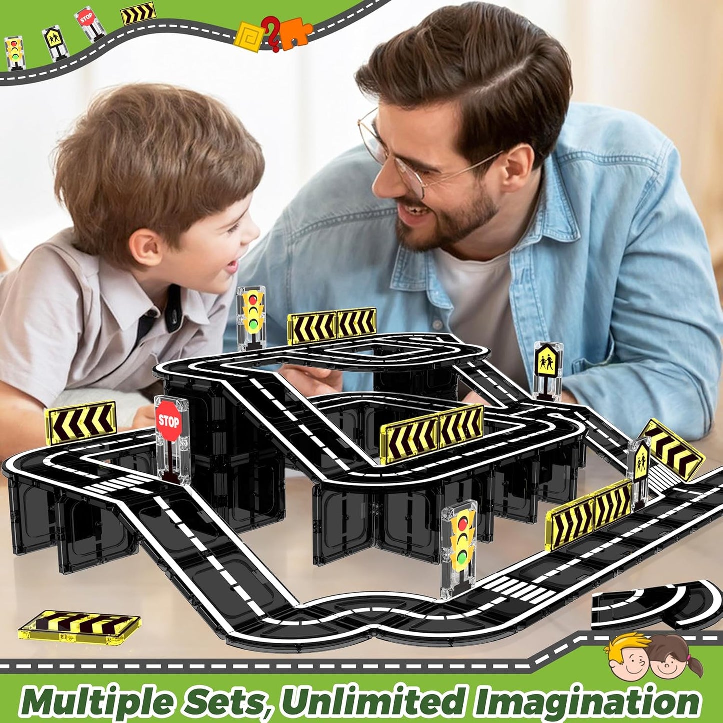 Goodtiles Magnetic Tiles Road Expansion Set, STEM Magnetic Building Blocks for Kids Ages 3-5 4-8 5-7, Preschool Learning Sensory Kids Toys for Toddler Birthday