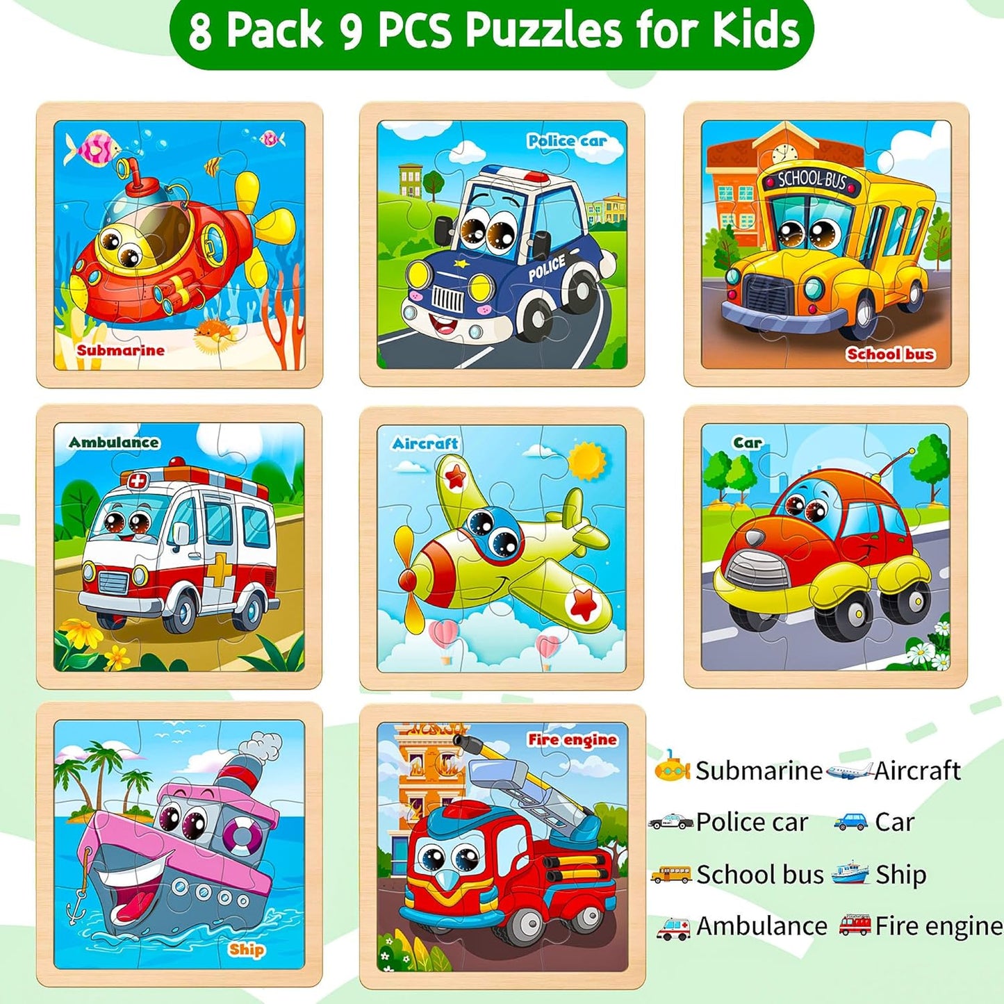 Wooden Animals Puzzles for Toddlers 2-4, 8 Pack 9 PCS Jigsaw Puzzles for Kids 2-4, Wooden Puzzles for Toddlers 3-5, Animal Puzzles for Kids 3-5, Preschool Puzzles Learning Educational Sets Toys
