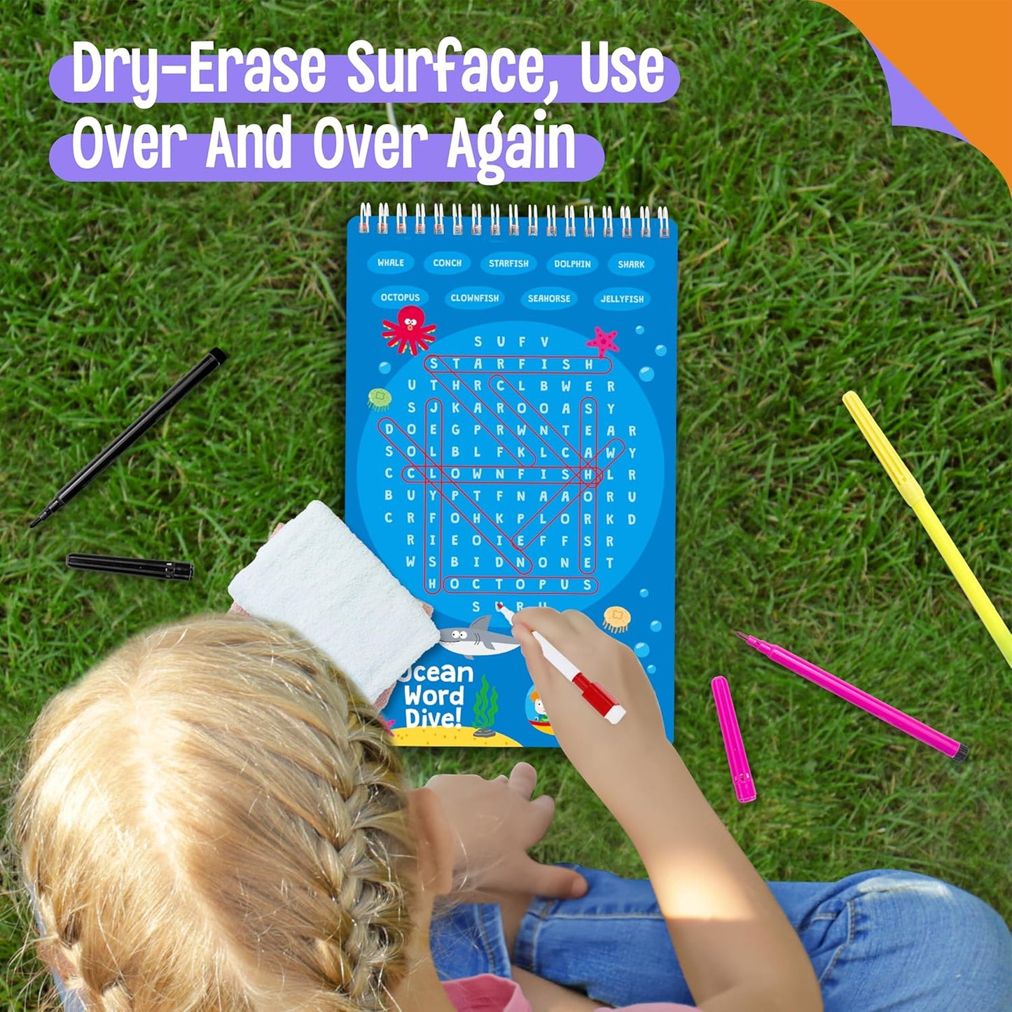 Logic Puzzles Game Pad, 30 Reusable & Erasable Logical Thinking Games-Sudoku, Scavenger Hunt, Math Games, Dry Erase Brain-Boosting Puzzles Activities Pad for Kids, Road Trip, Airplane & Car Travel