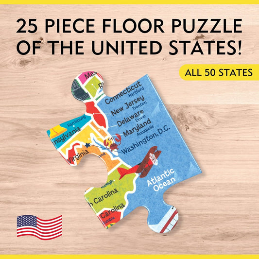 Mudpuppy Map Of USA - Jumbo 25 Piece Jigsaw Floor Puzzle Featuring States, Capitals, and More!