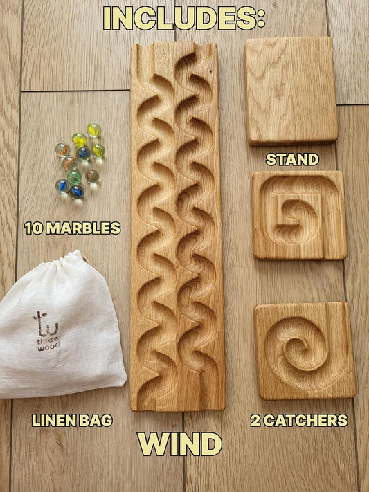 Wooden Marble Run Track “Wind” Race Machine Set Wooden Maze Board Ball Run Montessori Gift for Kids Wave Course Winding Track Toy
