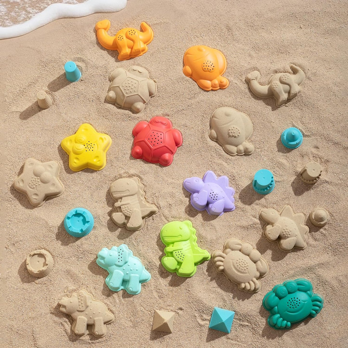 Sawaruita Beach Toys for Kids - Sand Toys Set Includes Collapsible Sand Bucket Shovel and Sand Rake Toy for Beach 12 PCS, Sandbox Toys Sandcastle Building Kit (A)