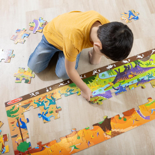 Melissa & Doug Land of Dinosaurs, Dino-Themed Search and Find Jumbo Floor Puzzle, 48-Piece Jigsaw Puzzle with Learning Activity, Over 4 Ft Long, Kids Puzzles for Girls & Boys Ages 6+