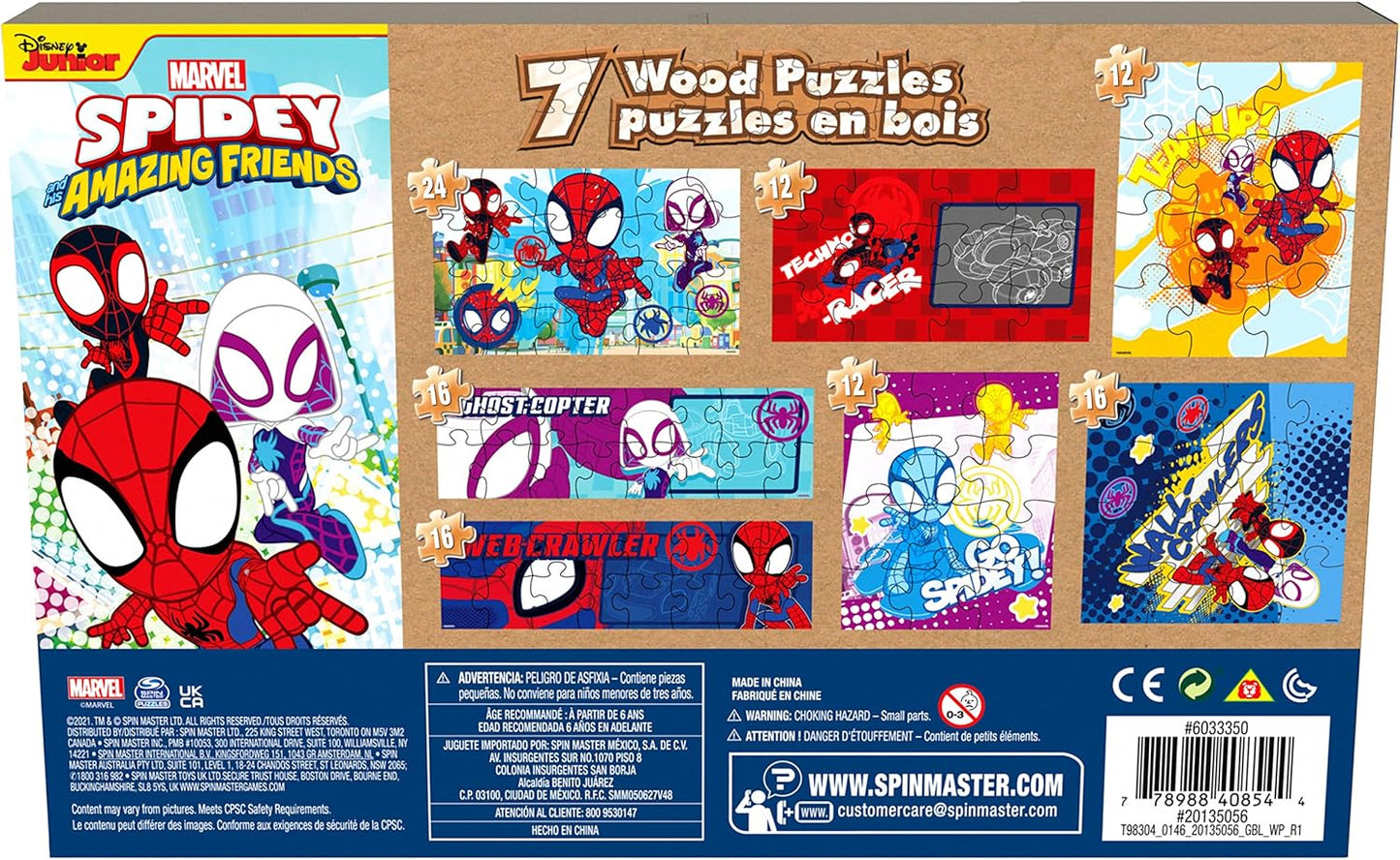 Spin Master Games, Disney Princess Puzzles, 7-Pack, Jigsaw Kids Puzzles, 12, 16, & 24 Pieces, Featuring Ariel, Tiana, Rapunzel, Pocahontas, Storage Tray, for Ages 4 & Up