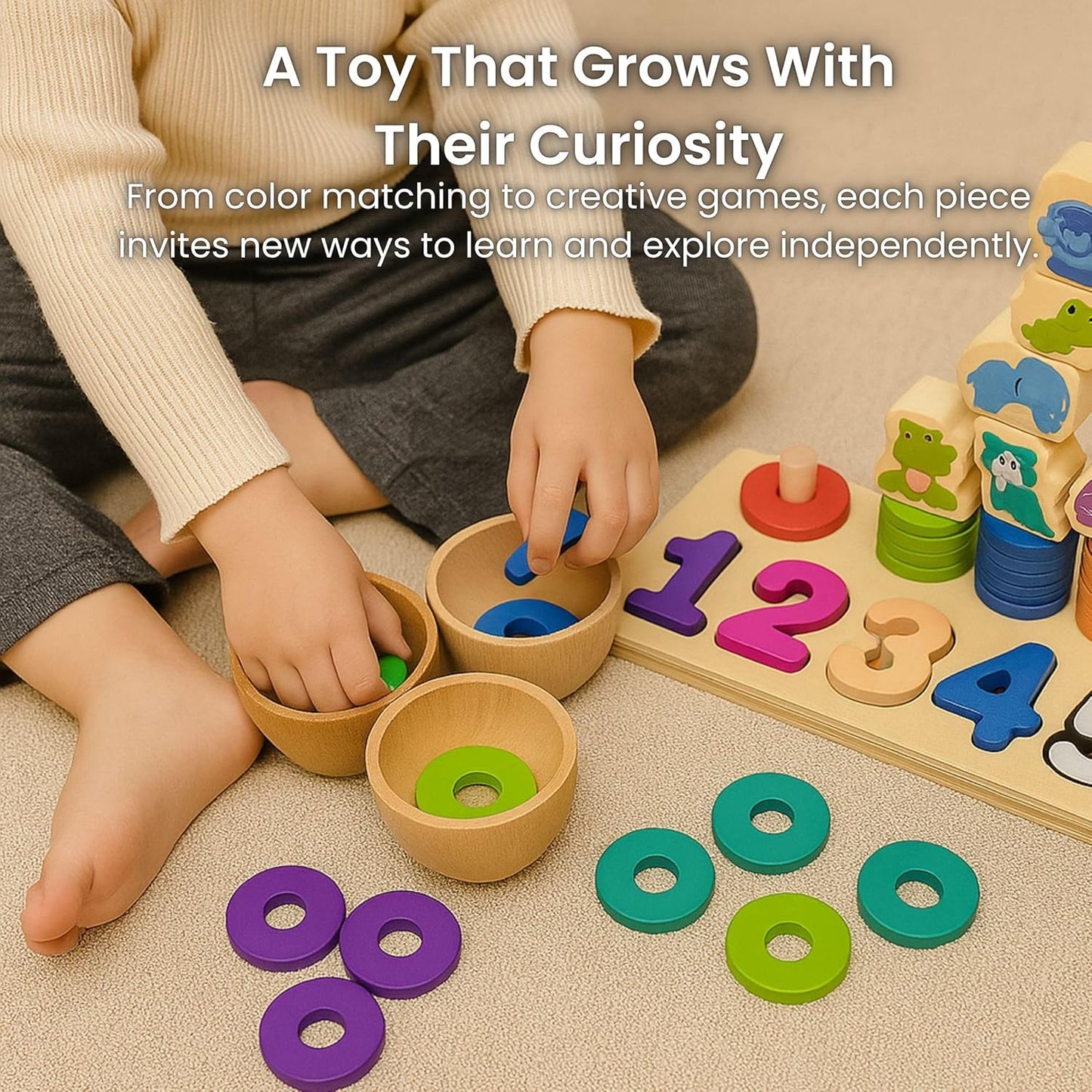 GeroCrew Toddler Montessori Toys Teaches Number, Counting, Math, Stacking Fun Preschool Learning Activates for Boy and Girl | Year Old Boy Gifts and Beyond! (Macaron)