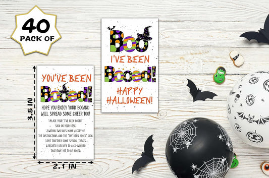 Halloween Party Game for Adults, You've Been Booed Game Card Sets, I've Been Booed Sign, Party Supplies & Family Activity, Set of 40 Cards