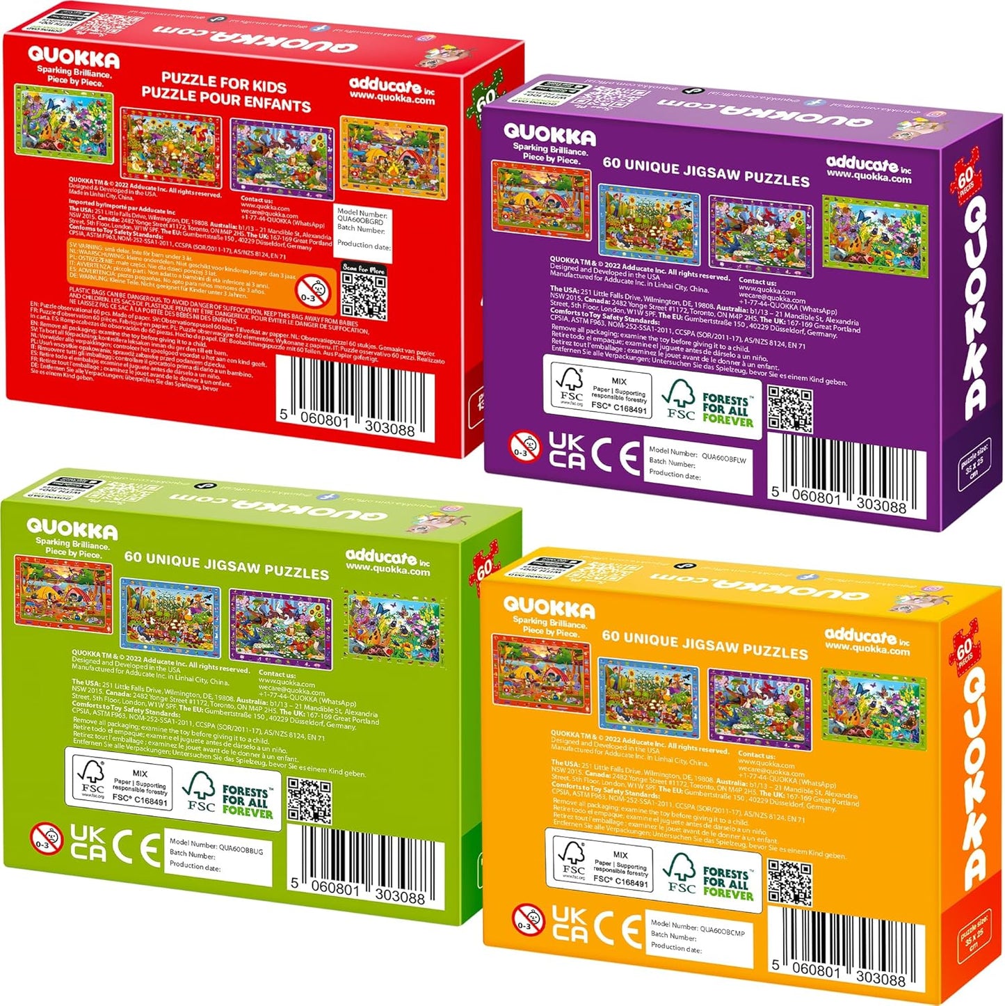 QUOKKA Puzzles for Kids Ages 4-6 - 4 x 60 Puzzles for Toddlers 5-8 - Educational Search & Find Toy for 8-10 yo for Learning Forest Polar, USA National Park Animals & City Life