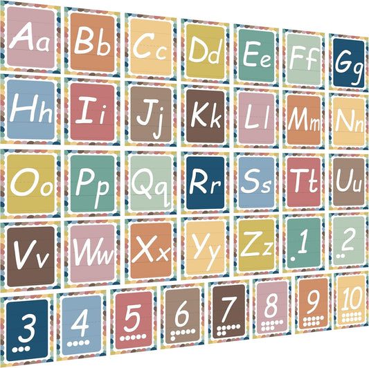 YIYDONG 36 Pieces Alphabet Line Bulletin Board Set ABC Number Flash Cards Wall Decorations for Pre-School Kindergarten Elementary Classroom Nursery Homeschool (Bright Colors)