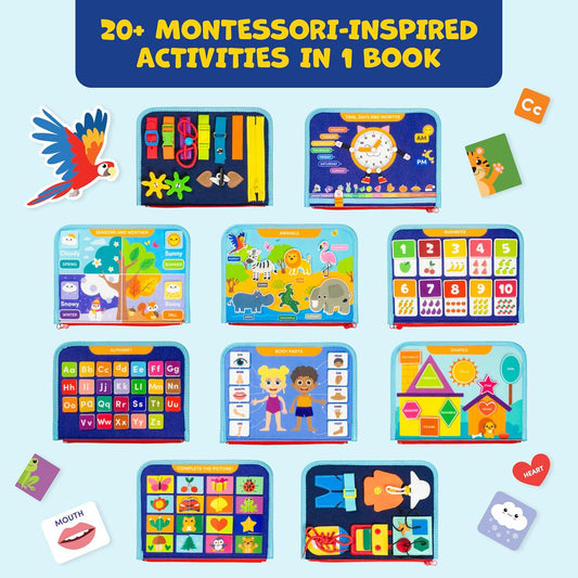 Clever Fox Play Busy Book for Toddlers 1-3 Year-Old – Baby Busy Board Book – Montessori Felt Activity Board for Learning Fine Motor Skills, Car Airplane Travel Toy – Birthday Gift for Kids Ages 1+